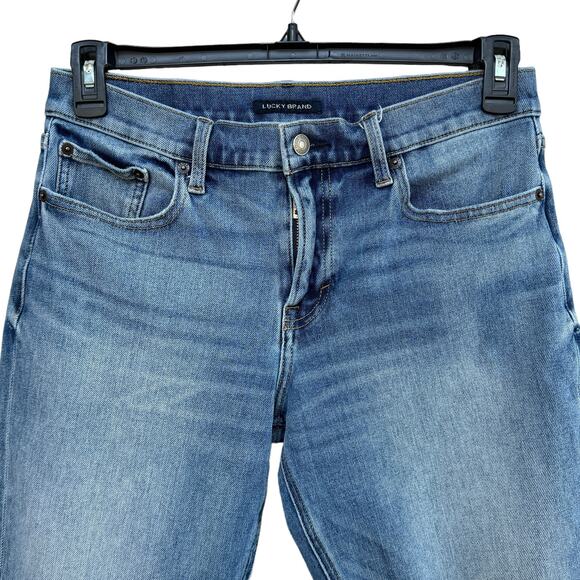 Lucky SZ 4/27 Boyfriend Sienna Jeans Mid-Rise Distressed Frayed Hem Stretch Blue - Picture 2 of 14